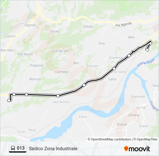 Percorso linea bus 013