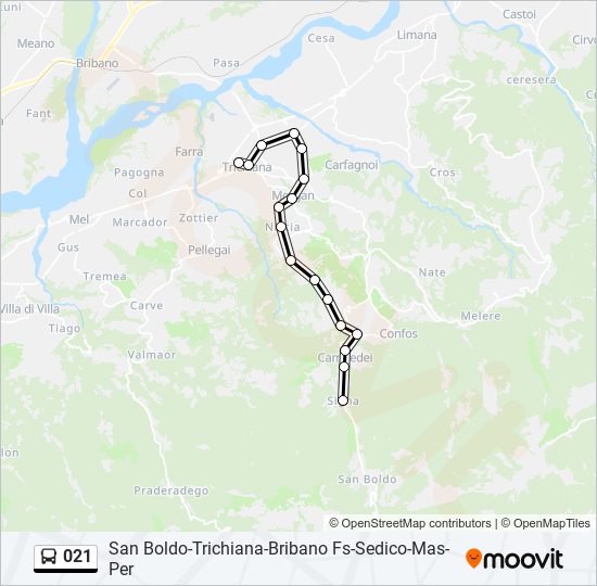 Percorso linea bus 021