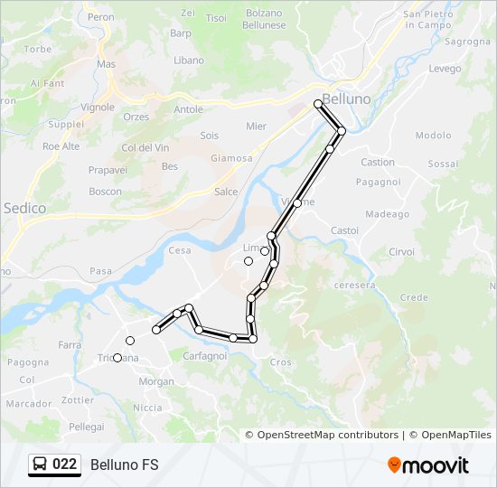 Percorso linea bus 022