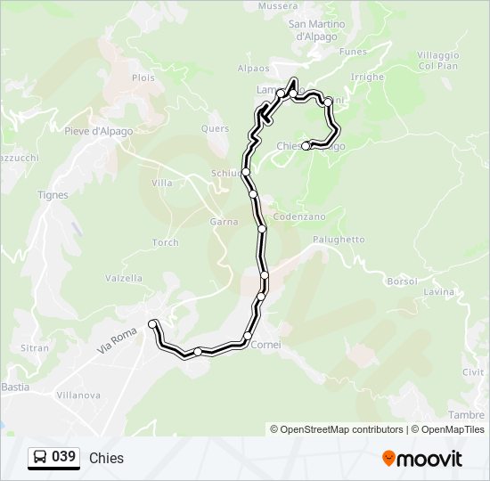 Percorso linea bus 039