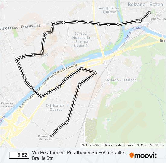 Percorso linea bus 6 BZ