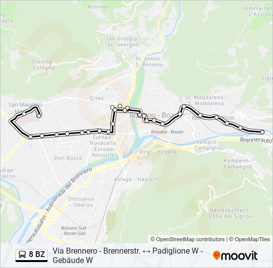 Percorso linea bus 8 BZ