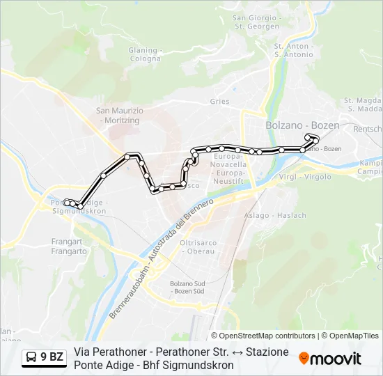 9 BZ Bus Line Map