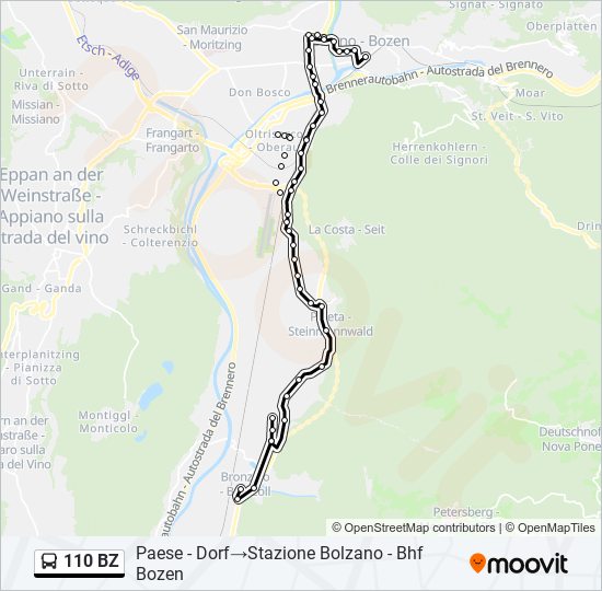 Percorso linea bus 110 BZ