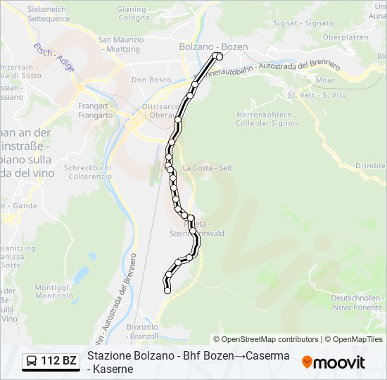 Percorso linea bus 112 BZ