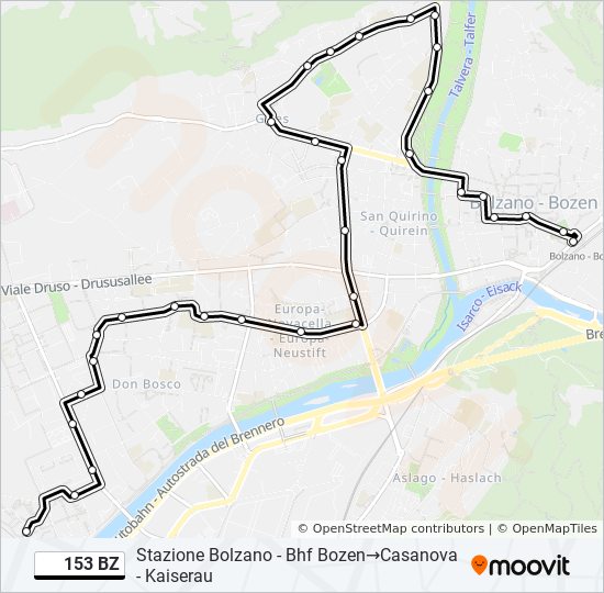 153 BZ bus Line Map
