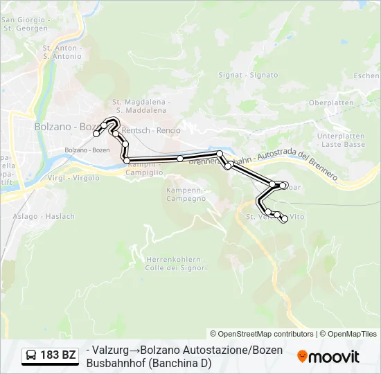 Percorso linea bus 183 BZ