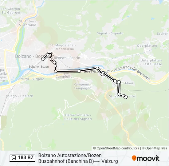 Percorso linea bus 183 BZ