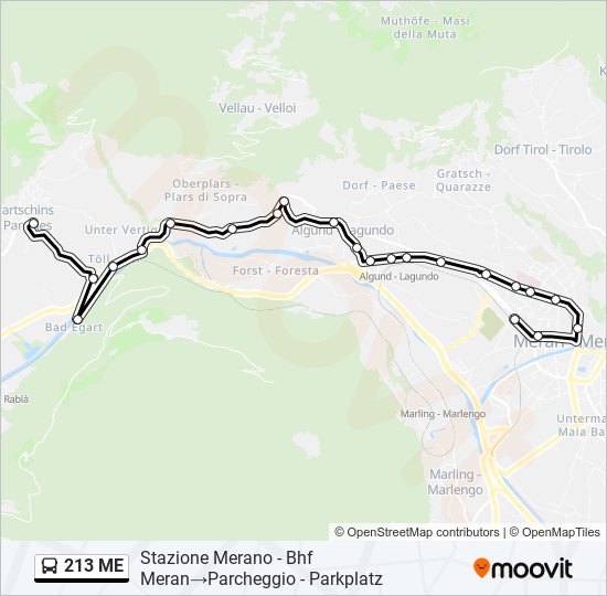 Percorso linea bus 213 ME