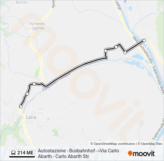 Percorso linea bus 214 ME