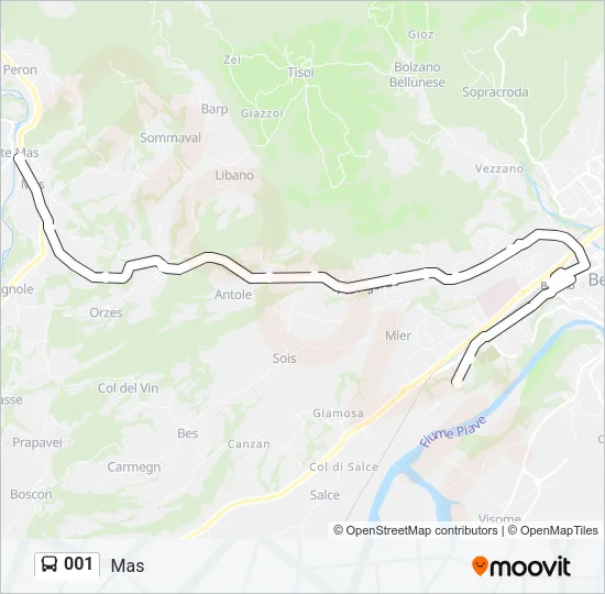 Percorso linea bus 001
