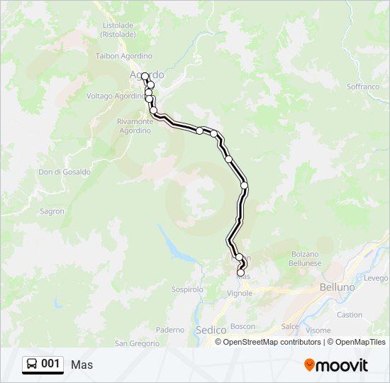 001 bus Line Map