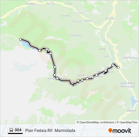 Percorso linea bus 004