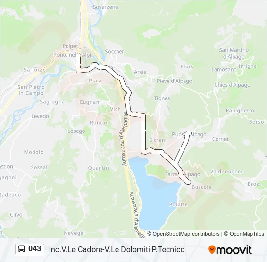 Percorso linea bus 043