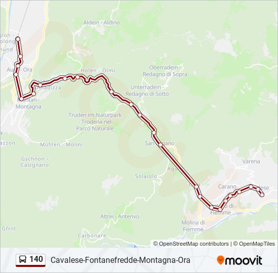 Percorso linea bus 140