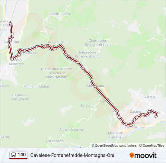 Percorso linea bus 140
