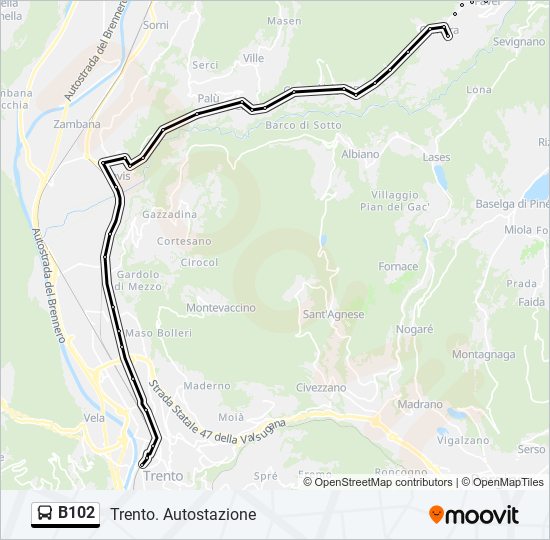 B102 bus Line Map