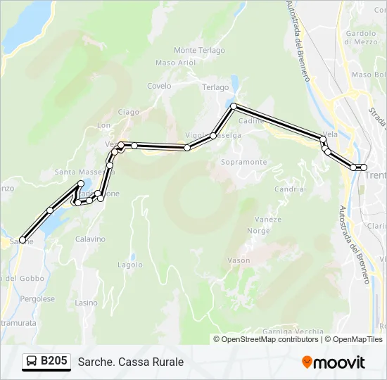 Percorso linea bus B205