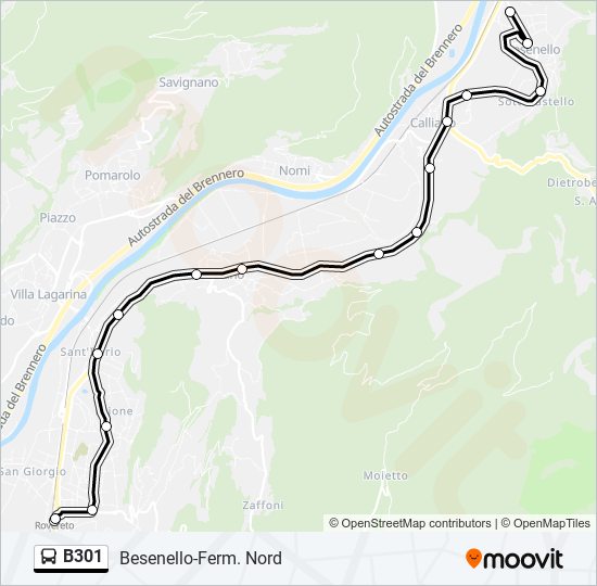Percorso linea bus B301