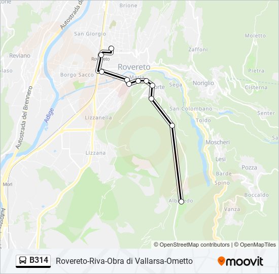 Percorso linea bus B314