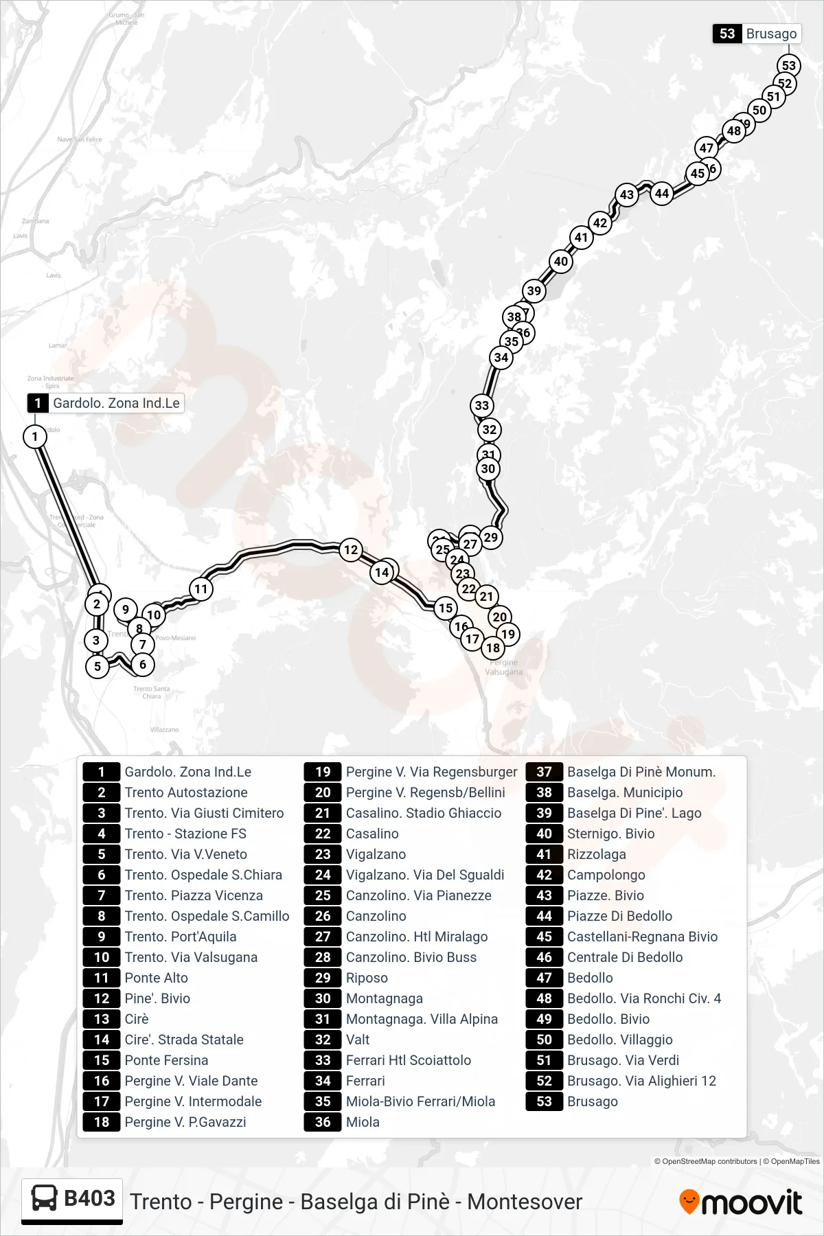 Linea B403  bus (Brusago) - Percorsi e fermate sulla mappa