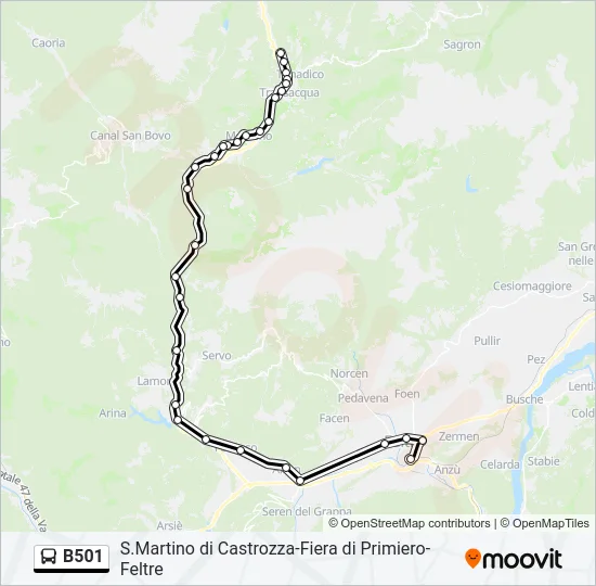 Percorso linea bus B501