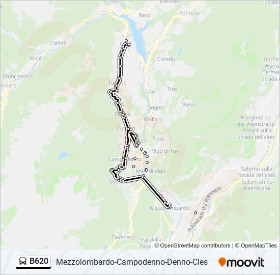 Percorso linea bus B620