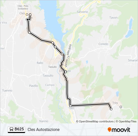 B625 bus Line Map