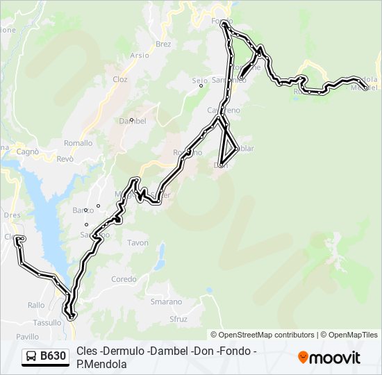 Percorso linea bus B630