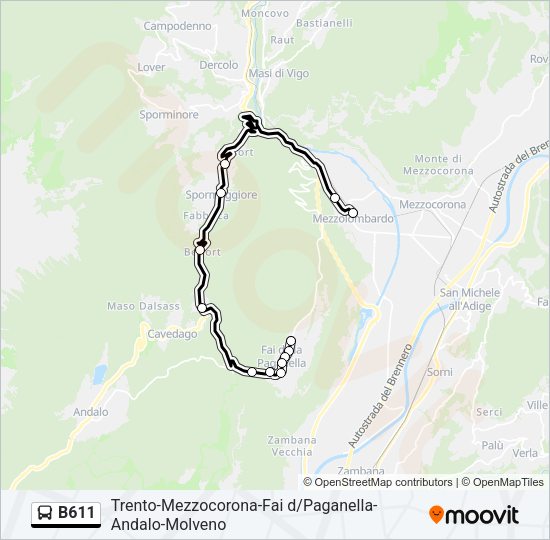 Percorso linea bus B611