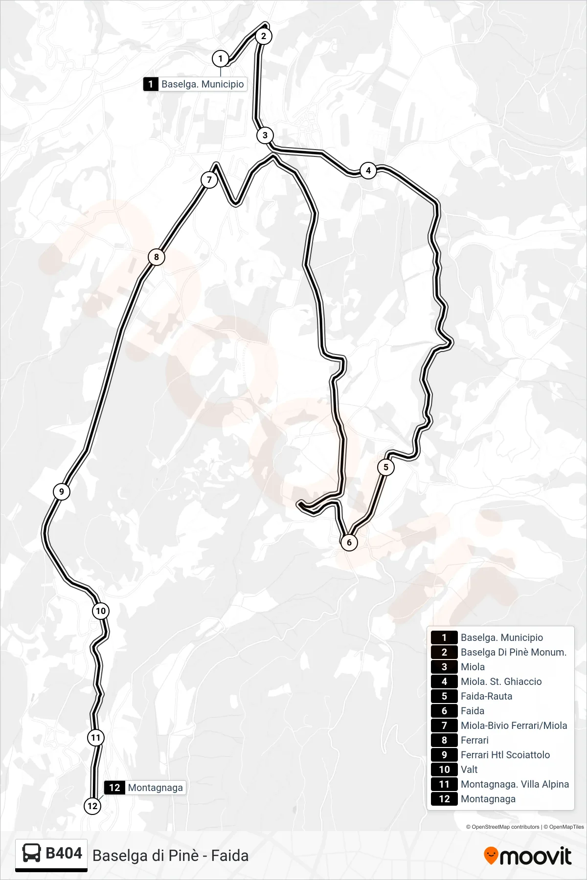 Linea B404  bus (Montagnaga) - Percorsi e fermate sulla mappa