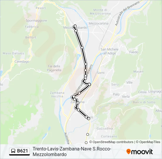 B621 Bus Line Map