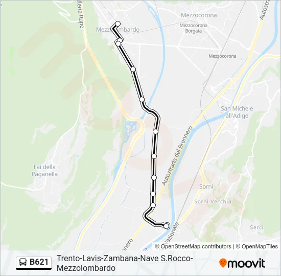 B621 Bus Line Map