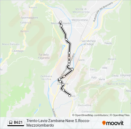 B621 Bus Line Map