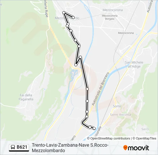 B621 Bus Line Map