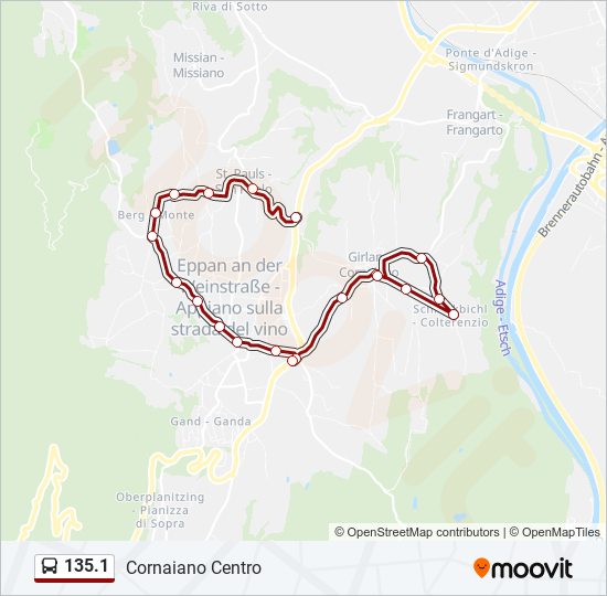 135.1 bus Line Map