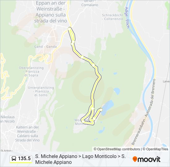 Percorso linea bus 135.5