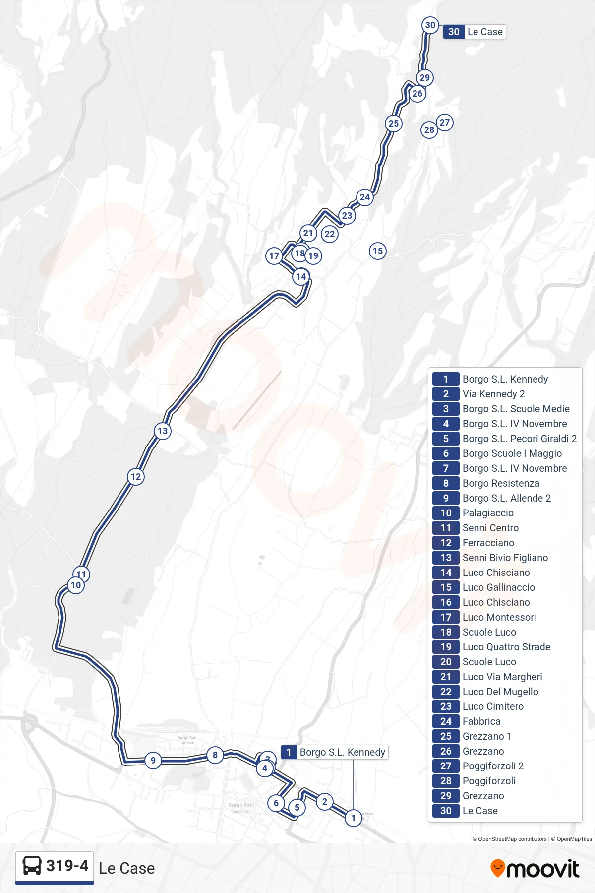 Linea 319-4  bus (Le Case) - Percorsi e fermate sulla mappa