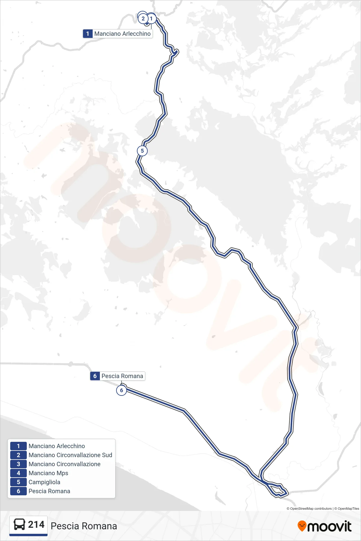 Linea 214 bus (Pescia Romana) - Percorsi e fermate sulla mappa