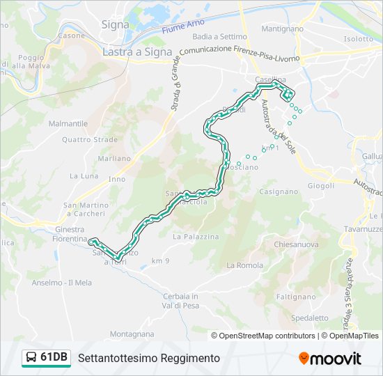 Percorso linea bus 61DB