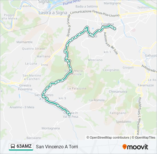 63AMZ bus Line Map