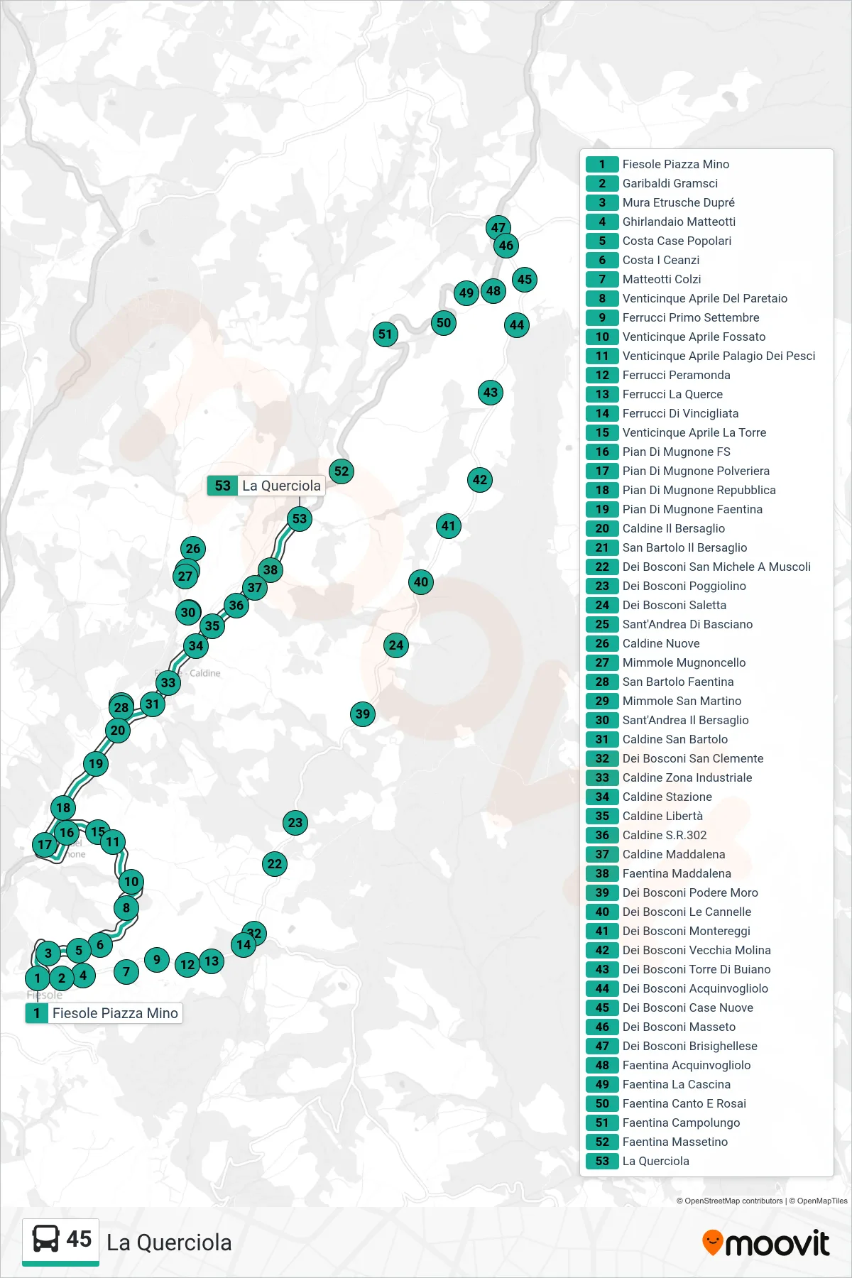 Linea 45 bus (La Querciola) - Percorsi e fermate sulla mappa