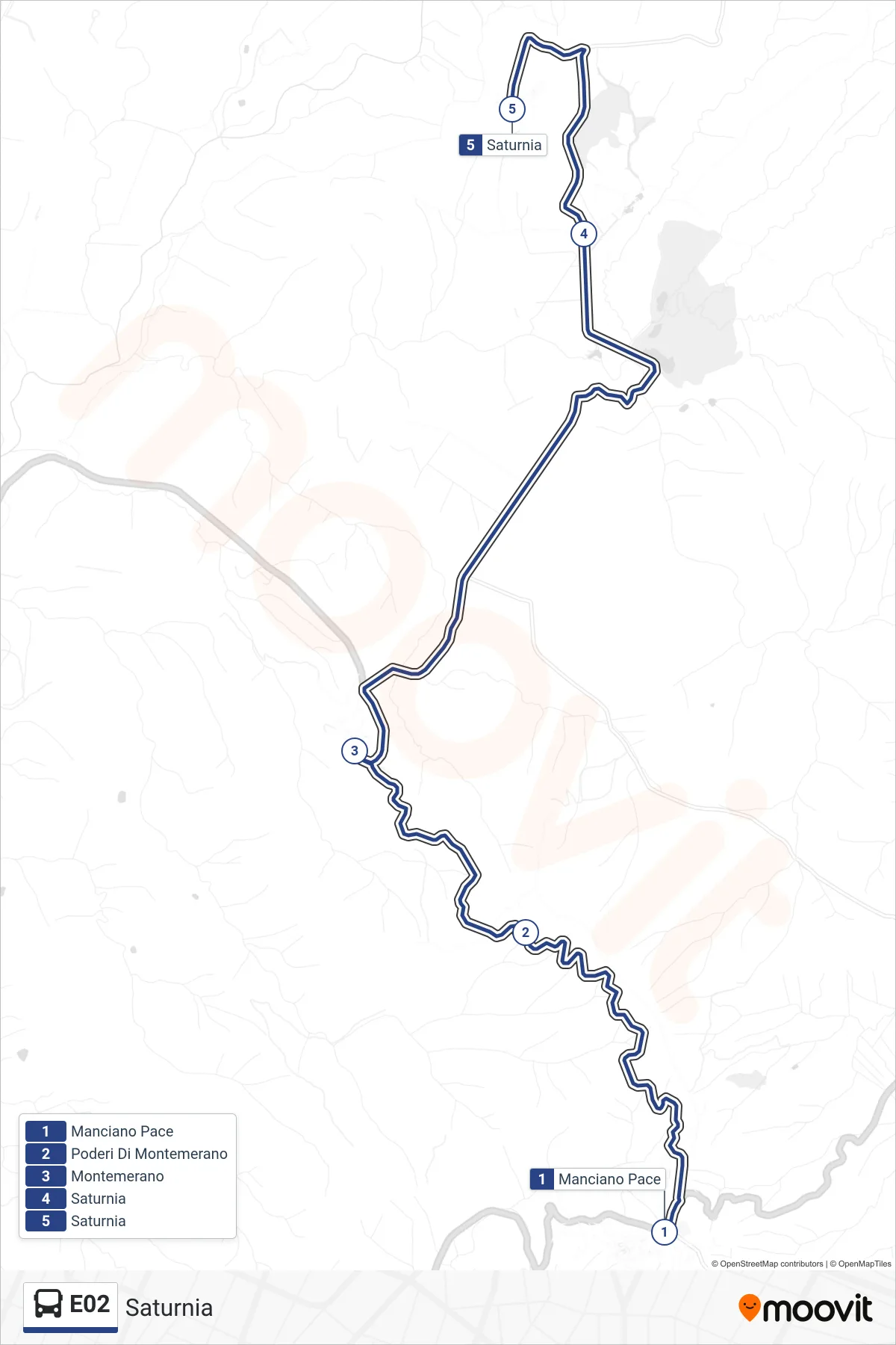 Linea E02 tram (Saturnia) - Percorsi e fermate sulla mappa