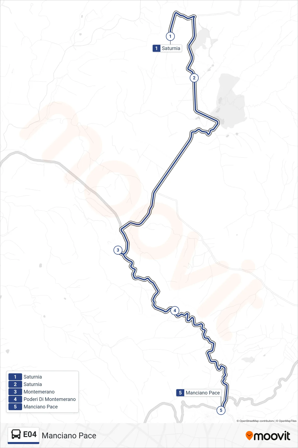 Linea E04  tram (Manciano Pace) - Percorsi e fermate sulla mappa
