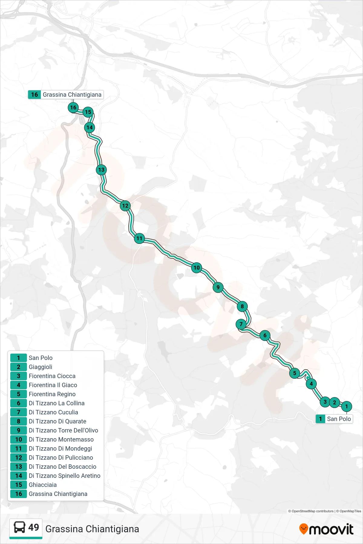 Linea 49 tram (Grassina Chiantigiana) - Percorsi e fermate sulla mappa