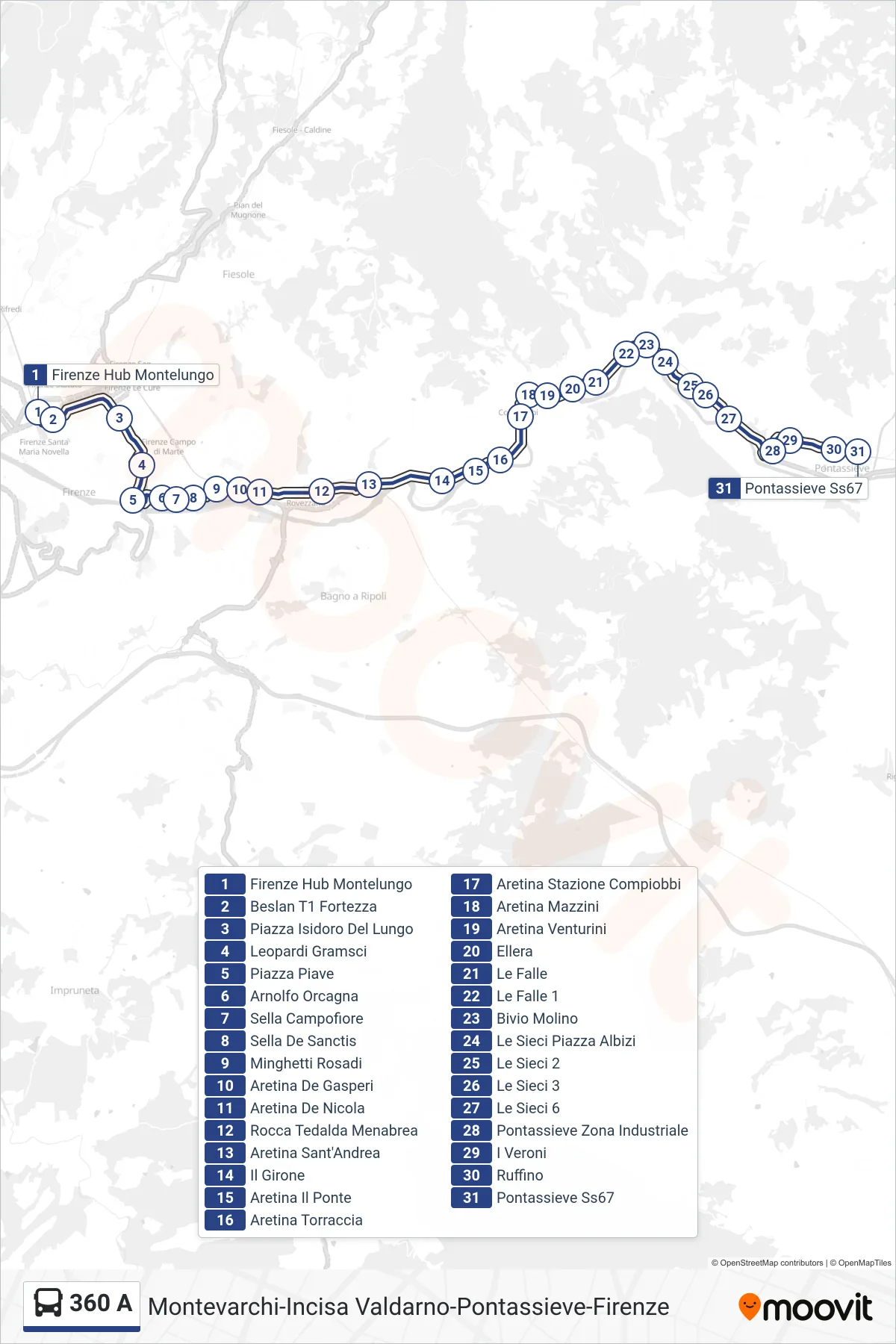 Linea 360 A bus (Pontassieve Ss67) - Percorsi e fermate sulla mappa