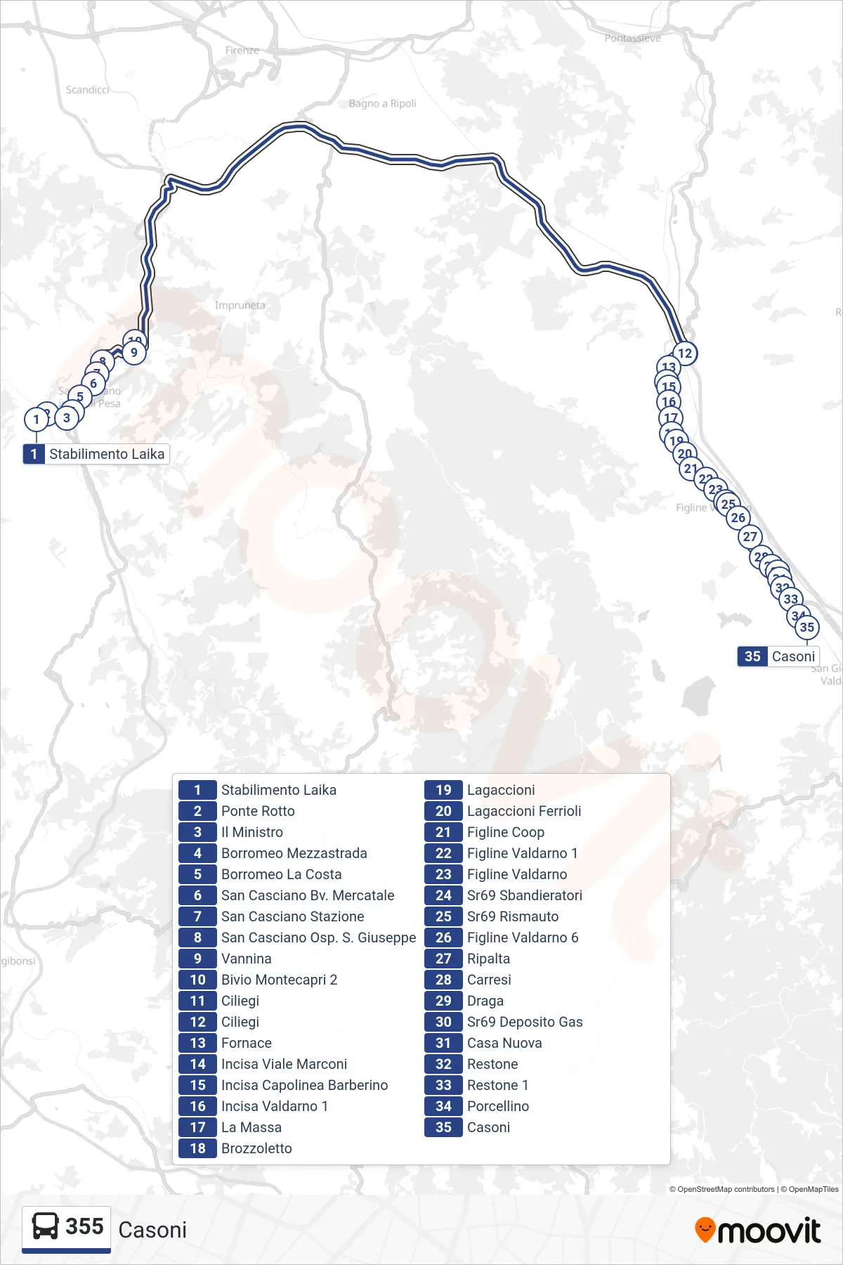 Linea 355  bus (Casoni) - Percorsi e fermate sulla mappa