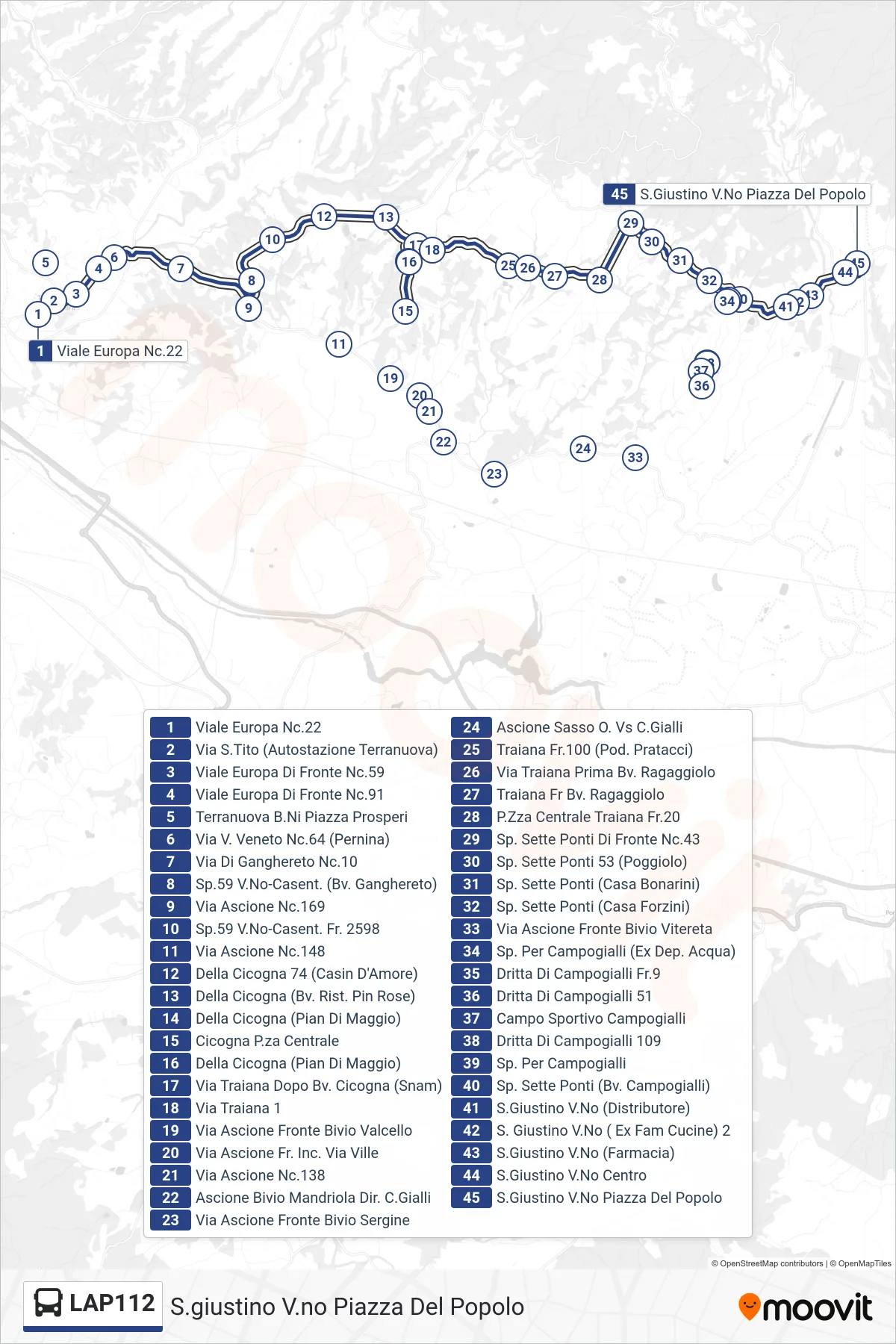 Linea LAP112 bus (S.giustino V.no Piazza Del Popolo) - Percorsi e fermate sulla mappa