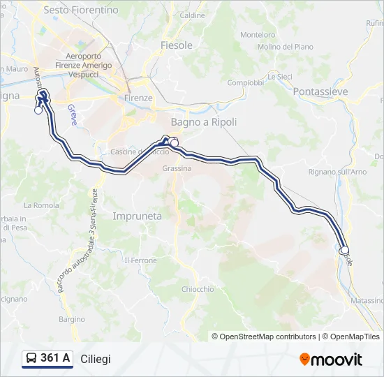 361 A Bus Line Map
