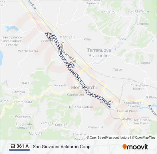 361 A Bus Line Map